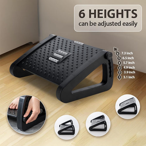 Office Foot Rest - Adjustable Height Footrest Under Desk - Ergonomic Foot Stool with Large Roller Massager for Improved Posture/Pressure