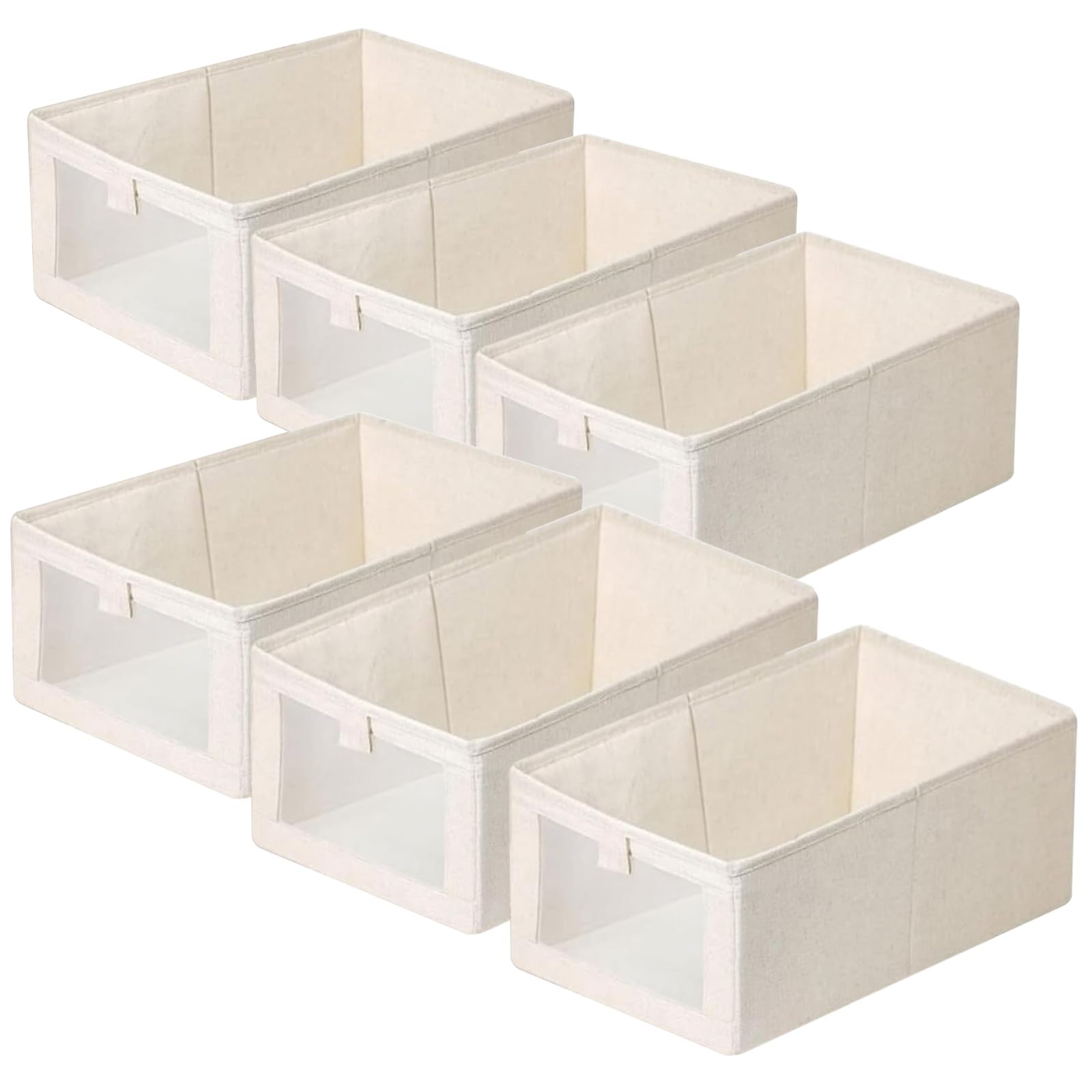 Wardrobe Storage Organiser Foldable - 6Pcs Drawer Organiser Clothes Fabric Storage Boxes Bin with Clear Window Shelf Stackable Clothing Storage Boxes