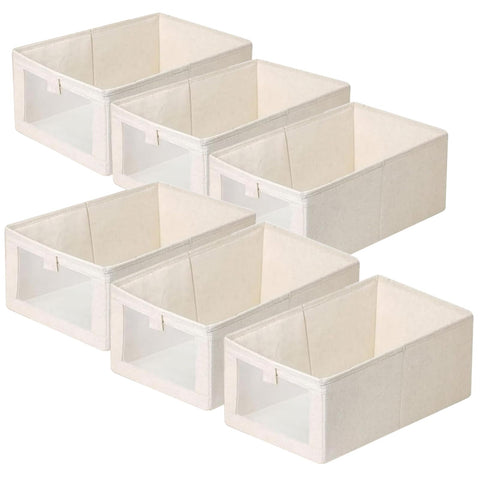 Wardrobe Storage Organiser Foldable - 6Pcs Drawer Organiser Clothes Fabric Storage Boxes Bin with Clear Window Shelf Stackable Clothing Storage Boxes