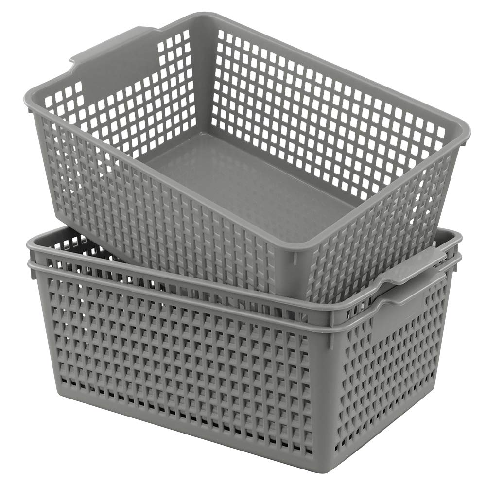 Bblina 3-pack Grey Plastic Kitchen Cupboard Storage Baskets, Plastic Storage Boxes Without Lid