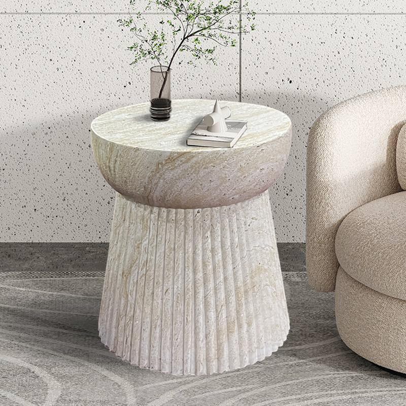 Nouvage Design Fibrestone Table 37cm Diameter Fluted Premium Side Table and Coffee Table Natural Light Stone Colour