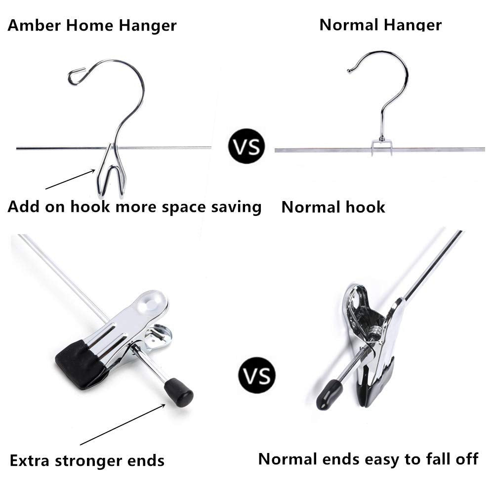 Amber Home 12 Pack Heavy Duty Add on Metal Pants Skirt Hangers, Stackable Add-on Metal Clothes Hangers with 2-Adjustable Clips