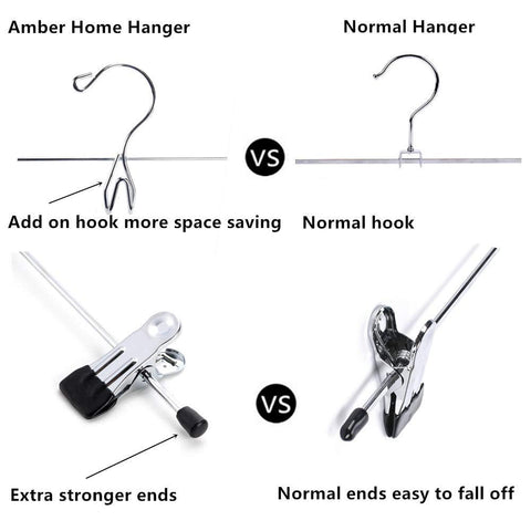 Amber Home 12 Pack Heavy Duty Add on Metal Pants Skirt Hangers, Stackable Add-on Metal Clothes Hangers with 2-Adjustable Clips