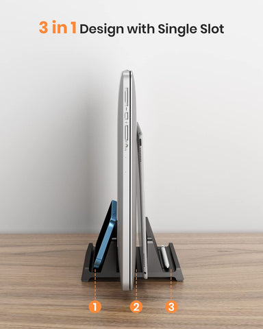 3 in 1 Vertical Laptop Stand - Klearlook Adjustable ABS Notebook Dock,Space-saving Desktop Laptop Holder Compatible