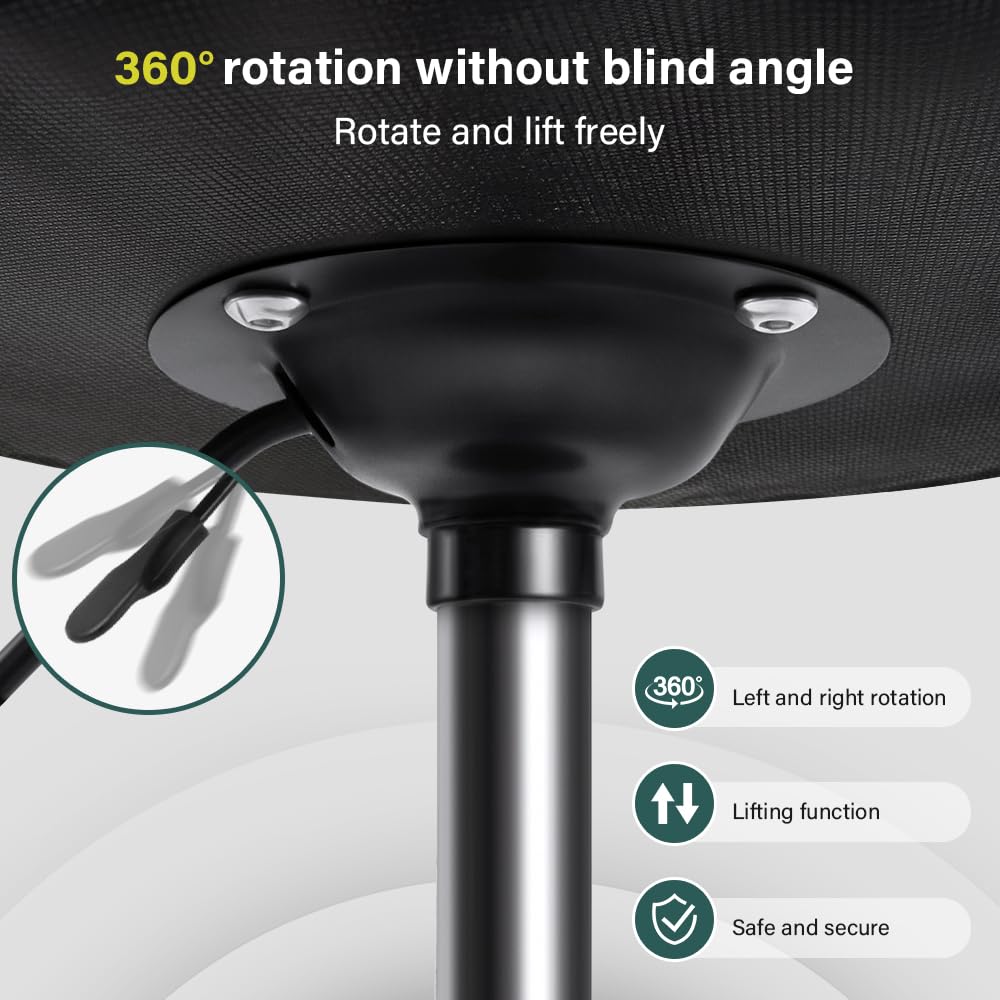 BFTOU Black 4.9-inch Thickened Vanity Stool Round PU Leather Swivel Height Adjustable Makeup Chair Ottoman for Bedroom Living Room SPA Salon Shop