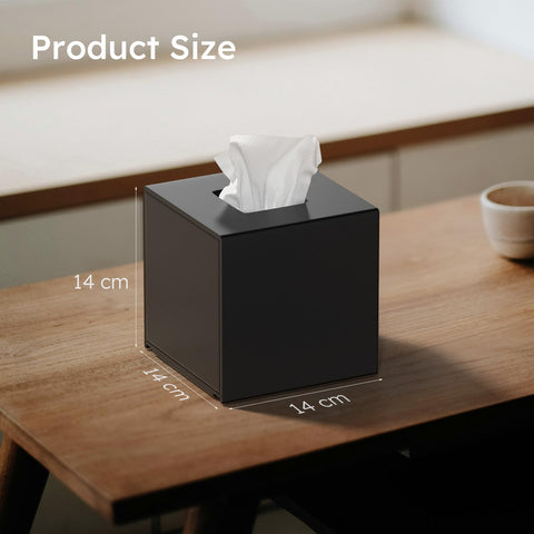 NPPLUS Acrylic Tissue Box Cover, Black Square Tissue Box Holder, Dustproof Cube Napkin Dispenser for Office Desk Holder, Home and Restaurant
