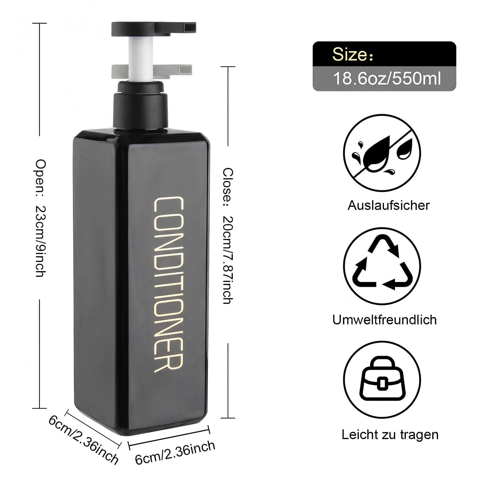 Hokretme Shampoo and Conditioner Dispenser 550ml 3 Pack Shower Soap Bottles Refillable Shampoo Pump Bottle Dispenser Plastic Empty Body Wash