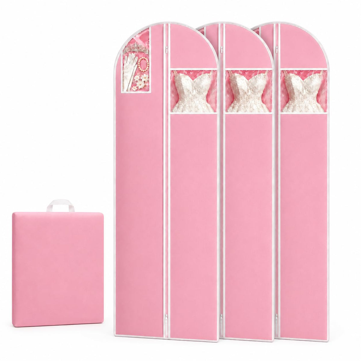 Sytinnice 3Pcs Long Dress Garment Bags, 60×180cm Folding Full Length Garment Cover Bag with Zipper, Pocket & Handle