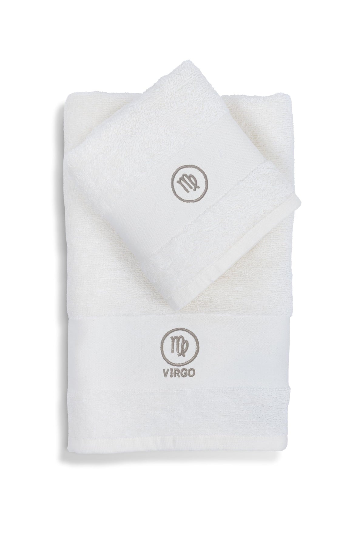 zer0bed Zodiac Zodiac Bath Towel Set, Set of 2, Face Towel, Guest Towel-Bidet, 100% Cotton, Plain with Embroidery, Virgin
