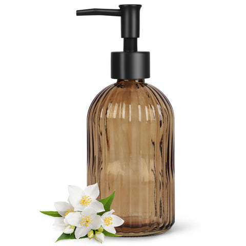 Topsky Glass Soap Dispenser with Black Rustproof Plastic Pump, 400ml Amber
