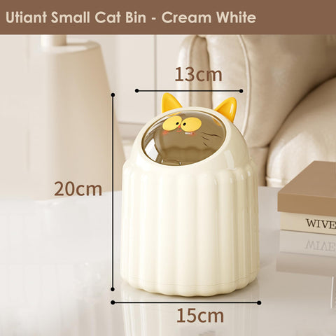 Utiant Small Bin with Lid, 1.3L Cute Cat Desk Bin Mini Rubbish Bin