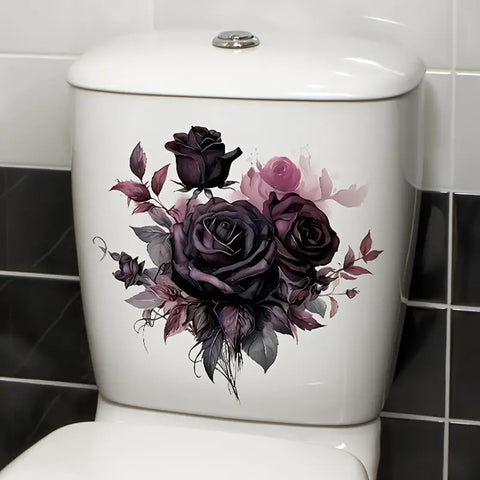 TOLOVIS Dark Rose Toilet Cover Sticker Decals,Flower leaf bird Waterproof Toilet Lid Tank Seat Decals Cistern Self-Adhesive Bathroom Wall Sticker