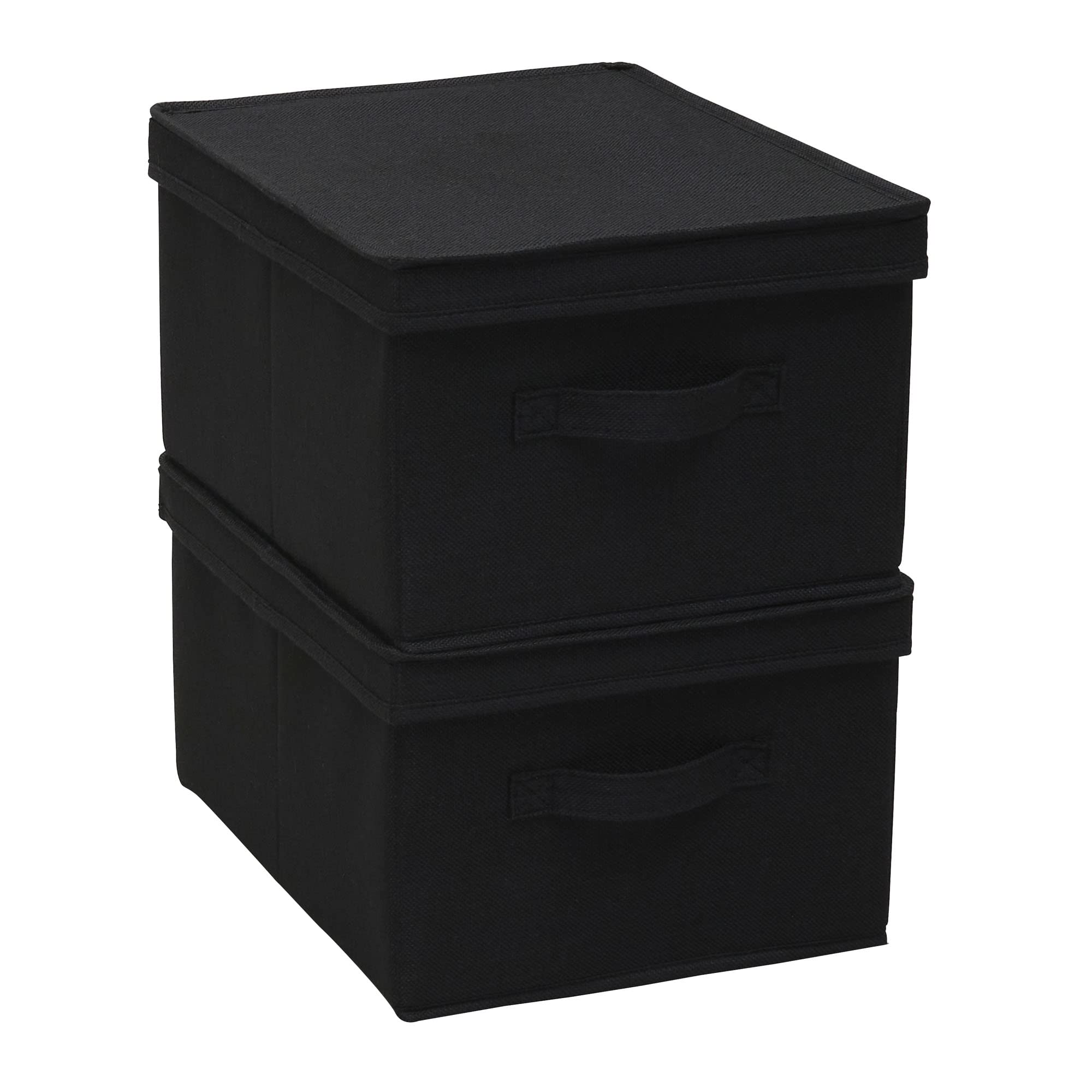 Household Essentials Wide Canvas Storage Box With Lid Box, 18.5x15x12 in., Latte, Set of 2