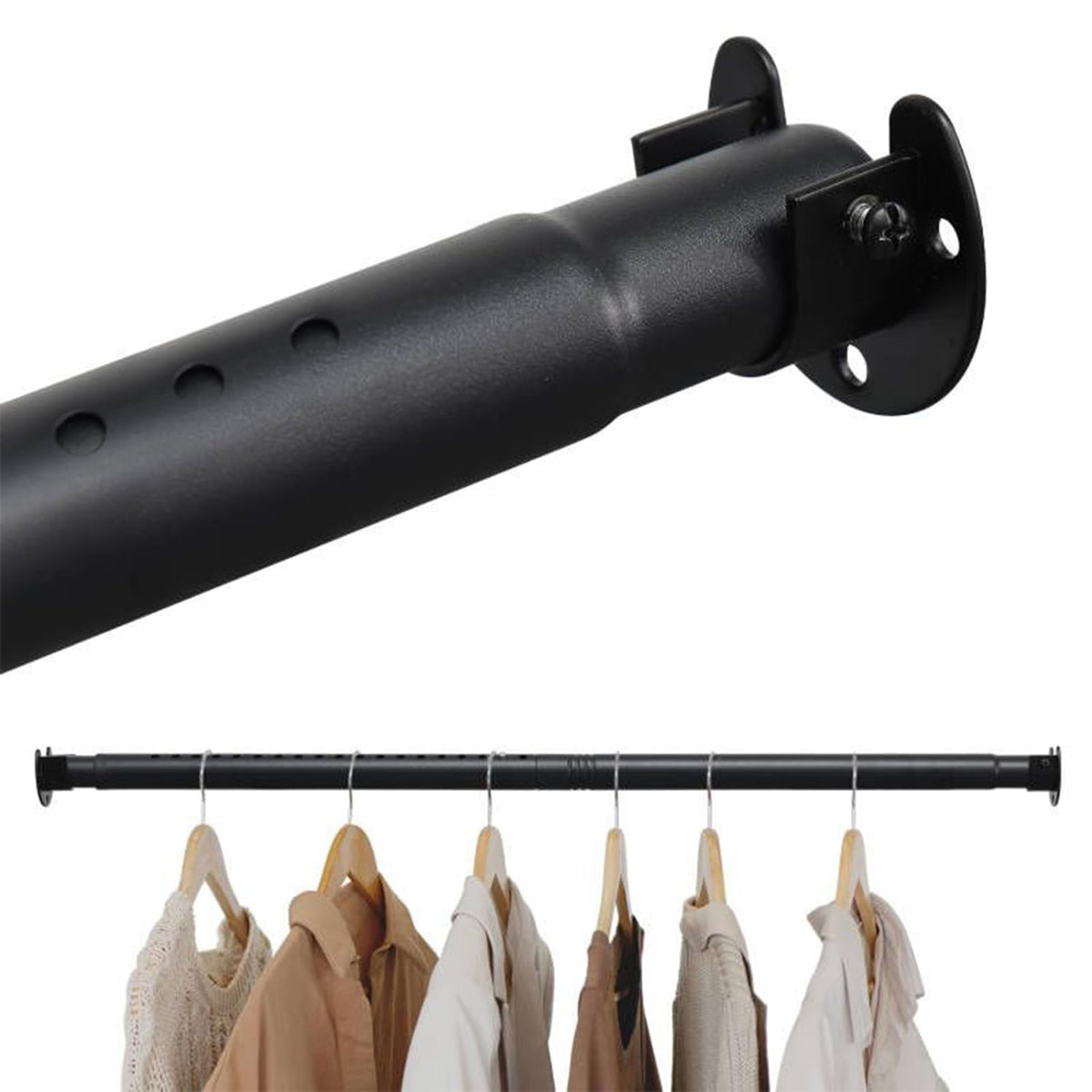 Closet Rods for Hanging Clothes, 40 to 212cm Adjustable Metal Closet Rod, Heavy Duty Extendable Wardrobe Rod