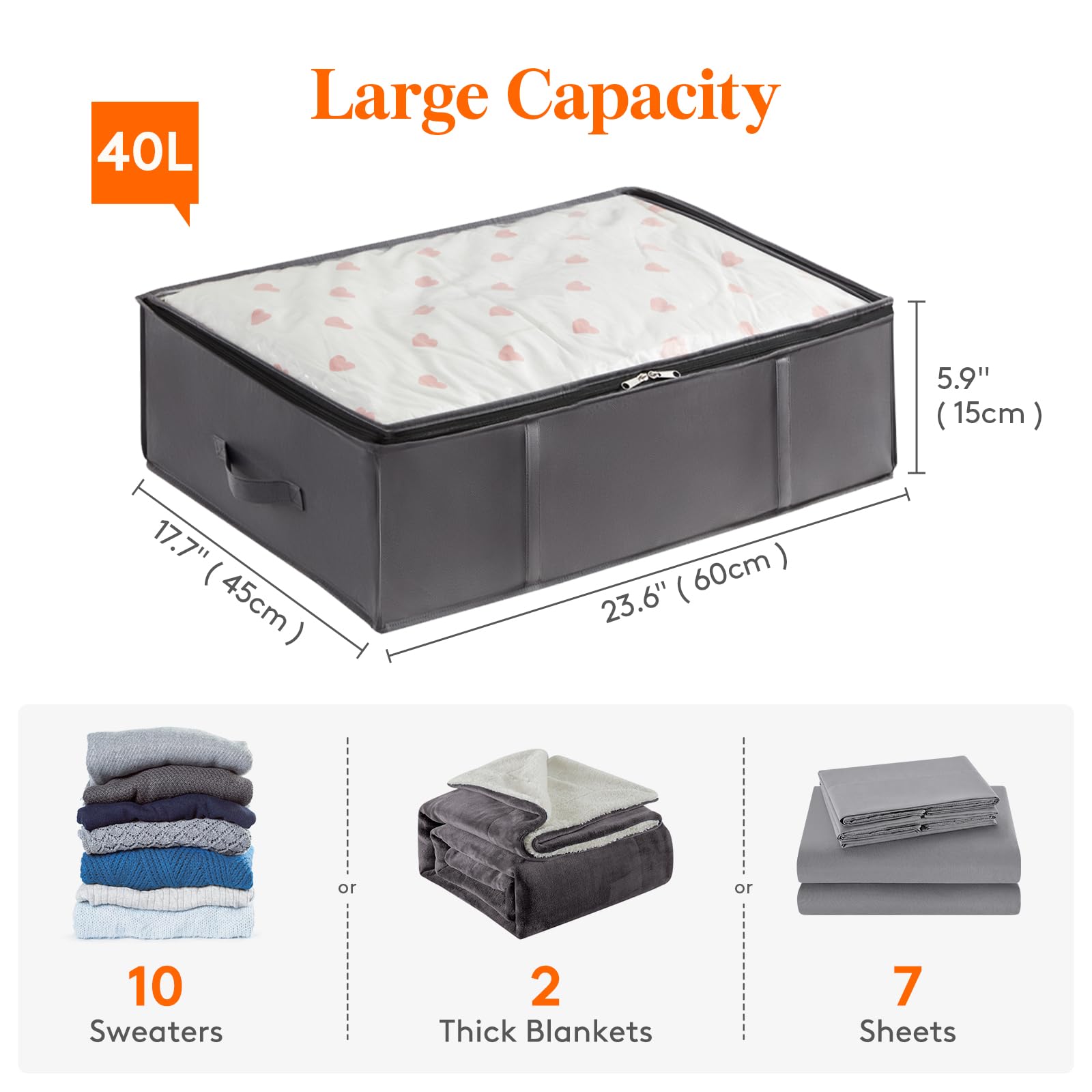 Lifewit 6 Pack 40L Under Bed Storage, Underbed Storage Boxes with lid Clothes Storage Bag Wardrobe Storage Organiser with Reinforced Handle