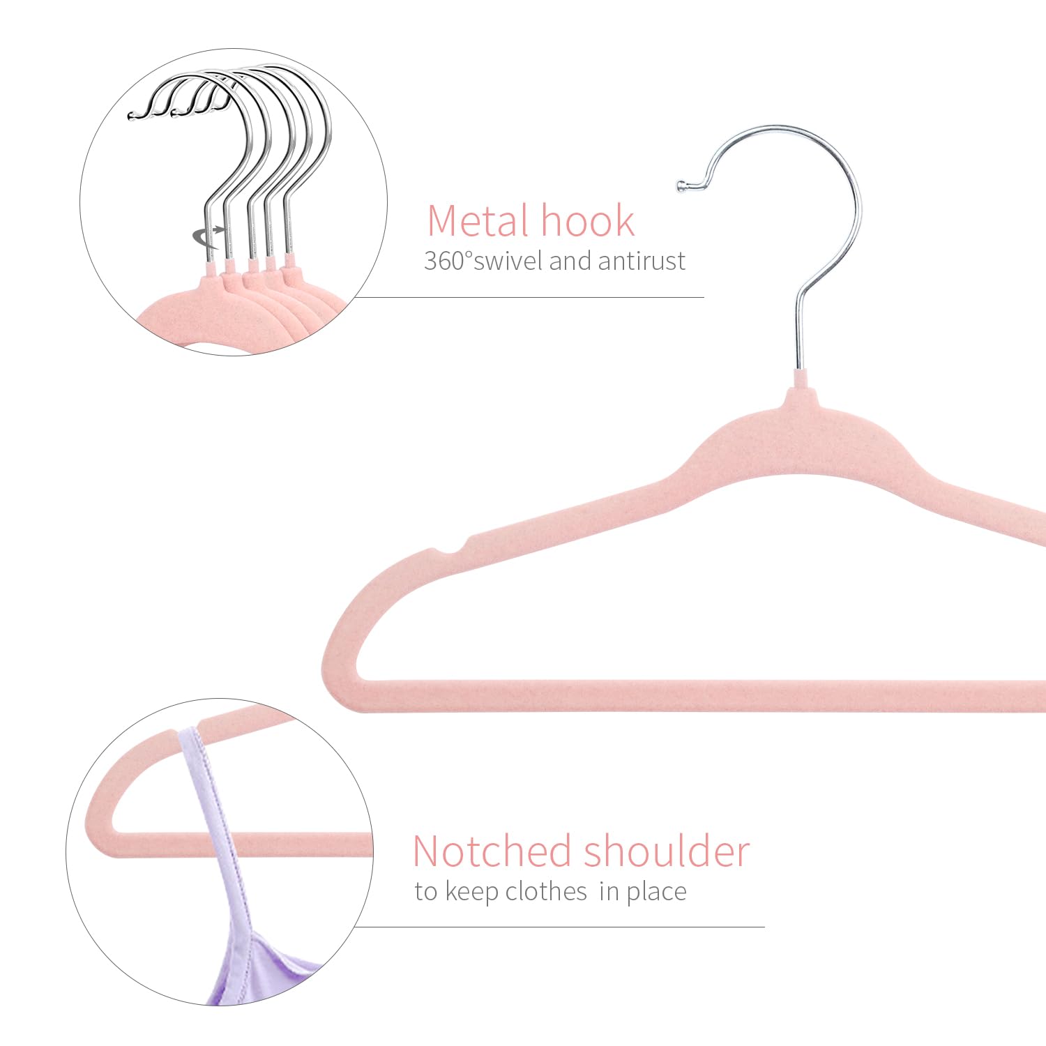 ManGotree 11" Baby Velvet Hangers Non-Slip Kids Hangers 30 Pack Light Pink