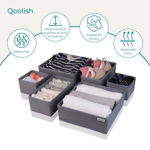 Qoolish Grey Drawer Organiser Set of 6 Sturdy Draw Organizer to sort Your bedroom