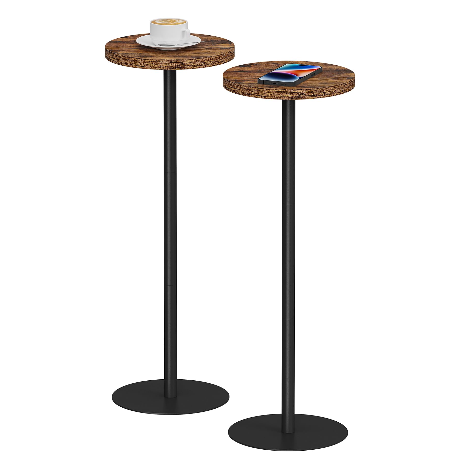 TUTOTAK Tall Round Side Table, Small End Table, Set of 2, Drink Table, Pedestal Side Table, livingroom, Brown V1TB01BB0652EU