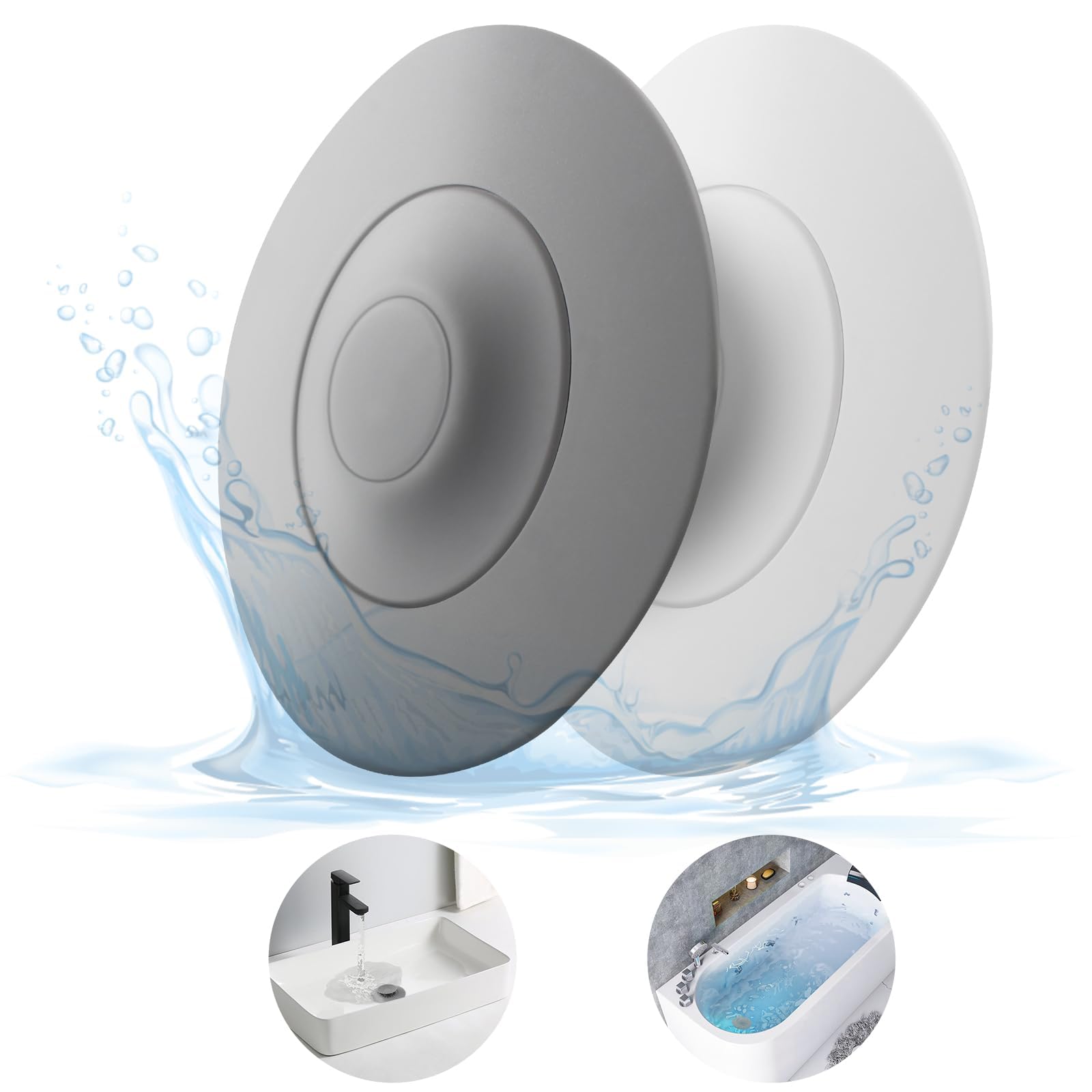HUAERSICO Universal Silicone Drain Plug - Washbasin Plug and Bathtub Plug with Press and Hair Strainer Function
