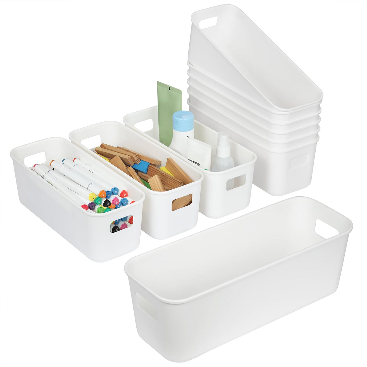 10 pack Narrow Bathroom Storage Baskets, Rectangle Plastic Storage Box