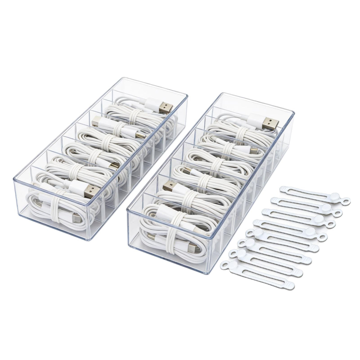 Punorric 2 PCS Cable Tidy Box Cable Storage with 8 Ties, Clear Wire Organiser Box