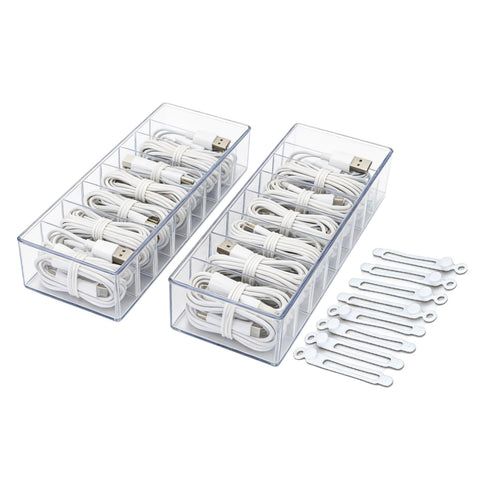 Punorric 2 PCS Cable Tidy Box Cable Storage with 8 Ties, Clear Wire Organiser Box