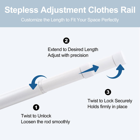 Wardrobe Rail,Extendable Clothes Rails, Stainless Steel adjustable wardrobe pole with Fixing Sockets and Screws for Wardrobe and Cupboard