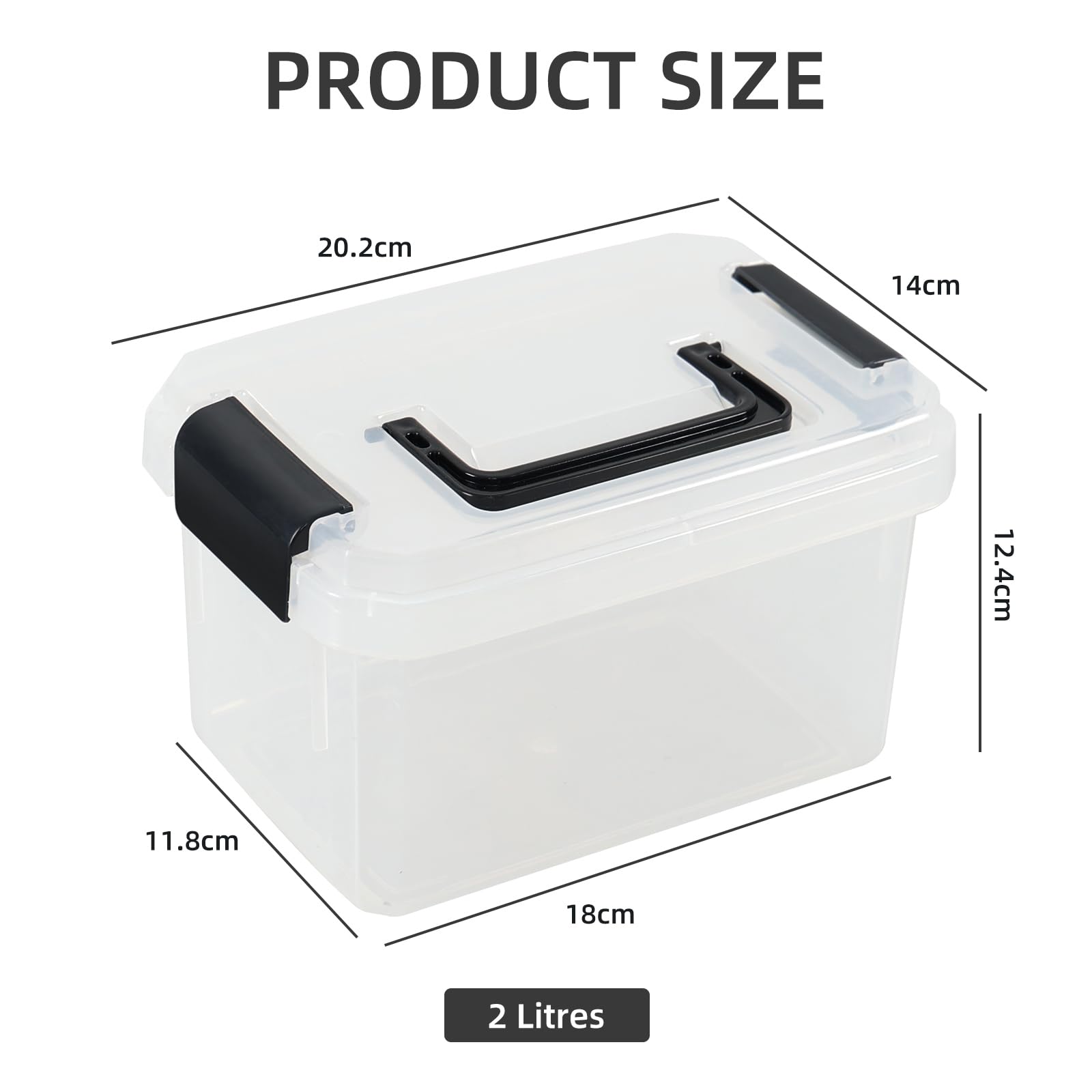 Doryh 4 Pack 2 L Clear Plastic Lidded Storage Boxes with Handles