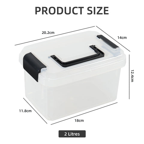 Doryh 4 Pack 2 L Clear Plastic Lidded Storage Boxes with Handles