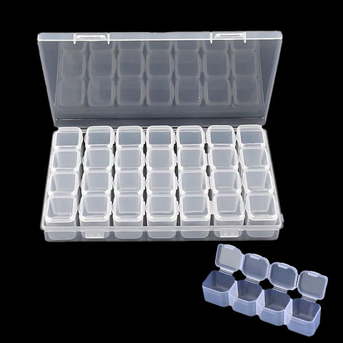 17x11cm Small Storage Box with Lid 28 Grids Diamond Art craft Storage Box with Compartments Clear Plastic Organiser Bead Screw Storage Boxes Jewelry