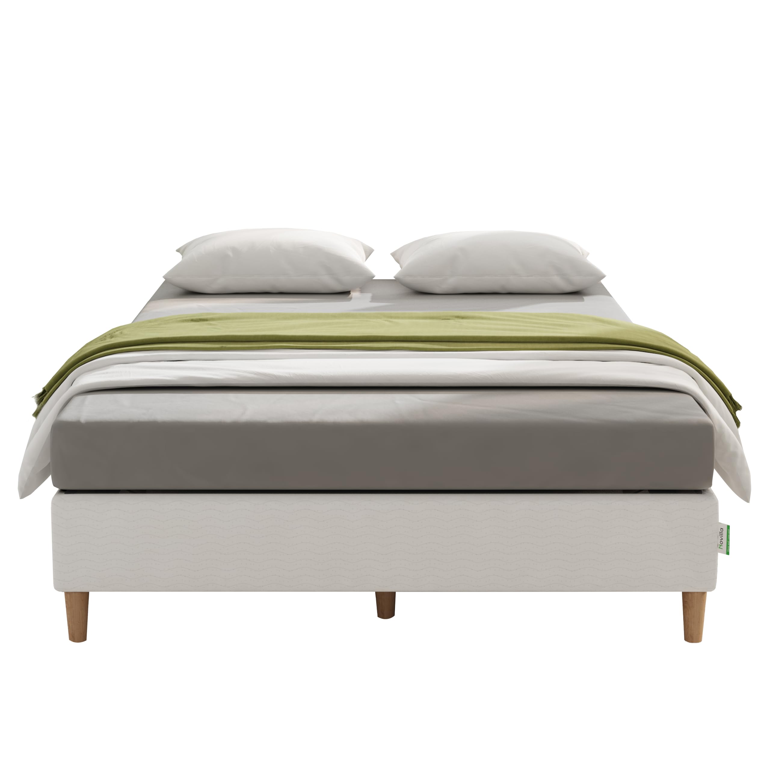 Novilla 35cm Double Metal Platform Bed Frame, 4FT6 Mattress Foundation With Fabric Cover, Metal Slat Support, Solid Wooden Support Legs