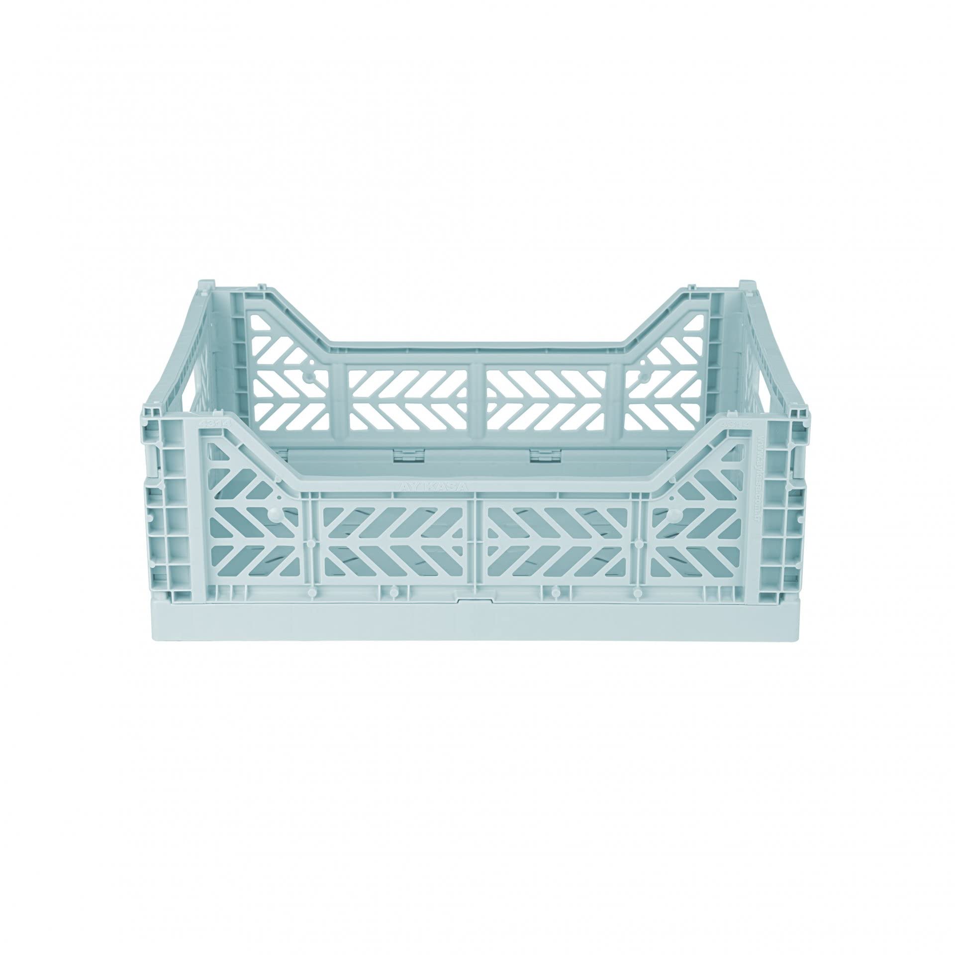 AYKASA Folding Crate, Sturdy Folding Box, Plastic, Stackable, Arctic Blue, Midi (40 x 30 x 14 cm)