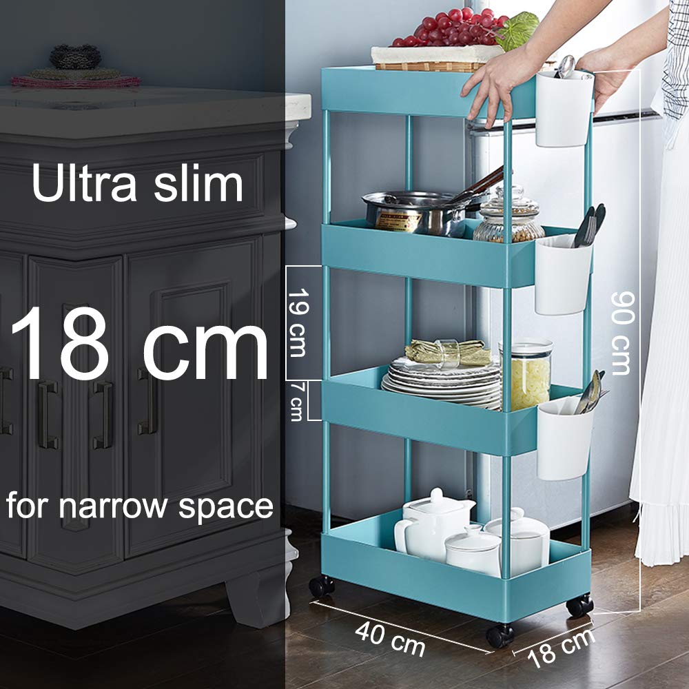 JAKAGO Slide Out Storage Cart Slim Rolling Trolley, Storage Rack Utility