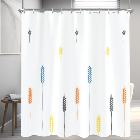 Lerores Shower Curtain, 120 x 200 cm, Colourful Wheat Ears, Weighted Hem, Anti-Mould Textile, Water-Repellent