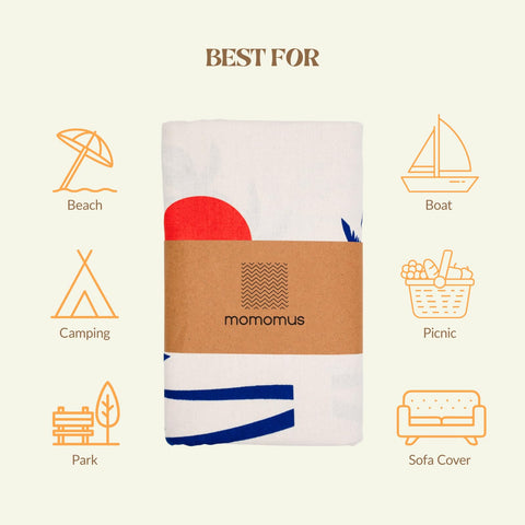 MOMOMUS Large Beach Towel, 210 x 230 cm, Thin and Light, Palm Trees