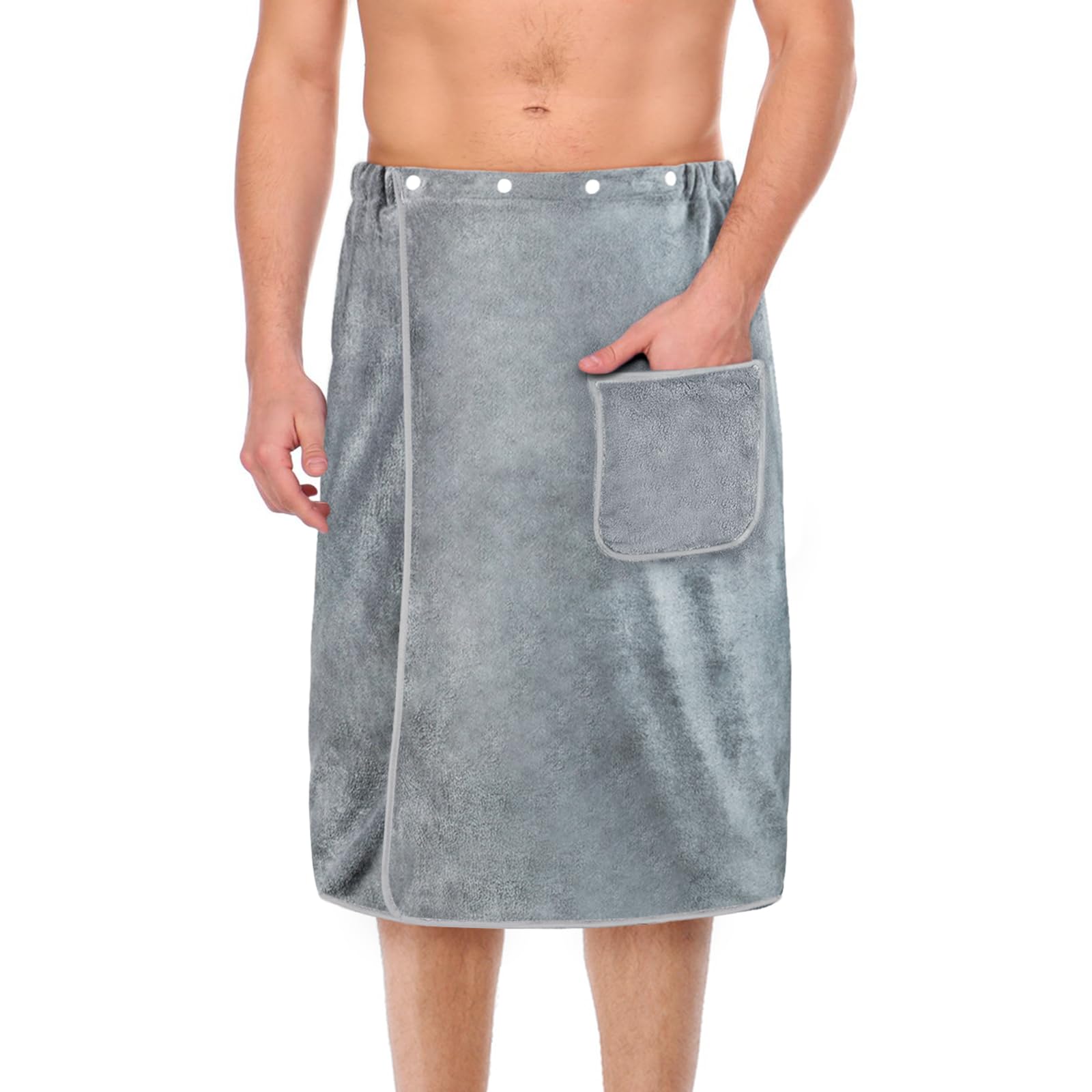 Aomig Men's Coral Fleece Bath Skirt - Adjustable Thickened Towel - Super Absorbent Spa Sauna Beach Wrap (80x150cm)
