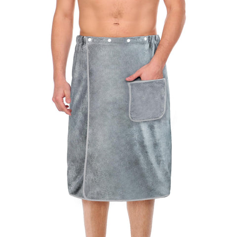 Aomig Men's Coral Fleece Bath Skirt - Adjustable Thickened Towel - Super Absorbent Spa Sauna Beach Wrap (80x150cm)