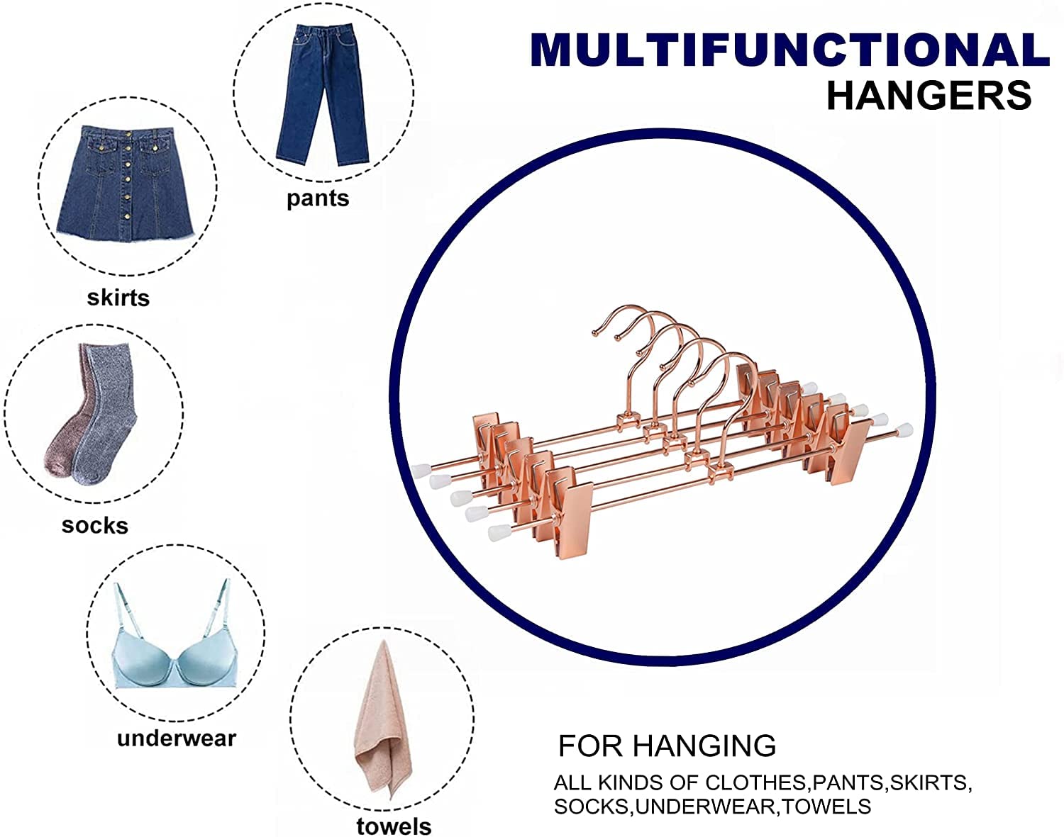 Amber Home 20pcs Shiny Metal Trousers Hangers, Iron Skirt Hangers, Copper