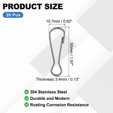 PATIKIL Lanyard Hooks Flag Pole Clip, 20 Pcs 50x15.7x3.4mm Stainless Steel 304 Spring Snap Hook Metal Clips Clasp for Key Chain Key Rings ID Card