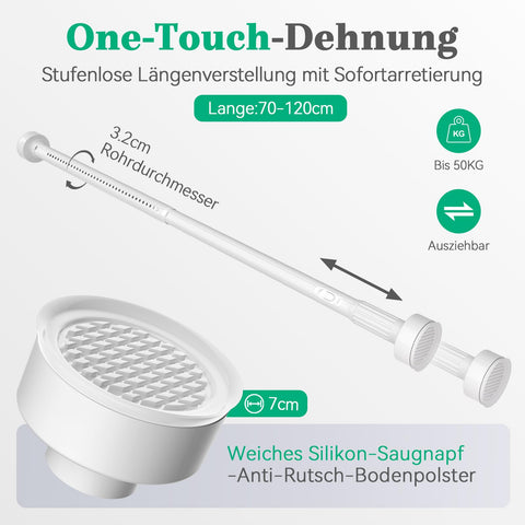 VECTO No Drill Shower Curtain Rod 70-120cm Curtain Rod Ø32mm White