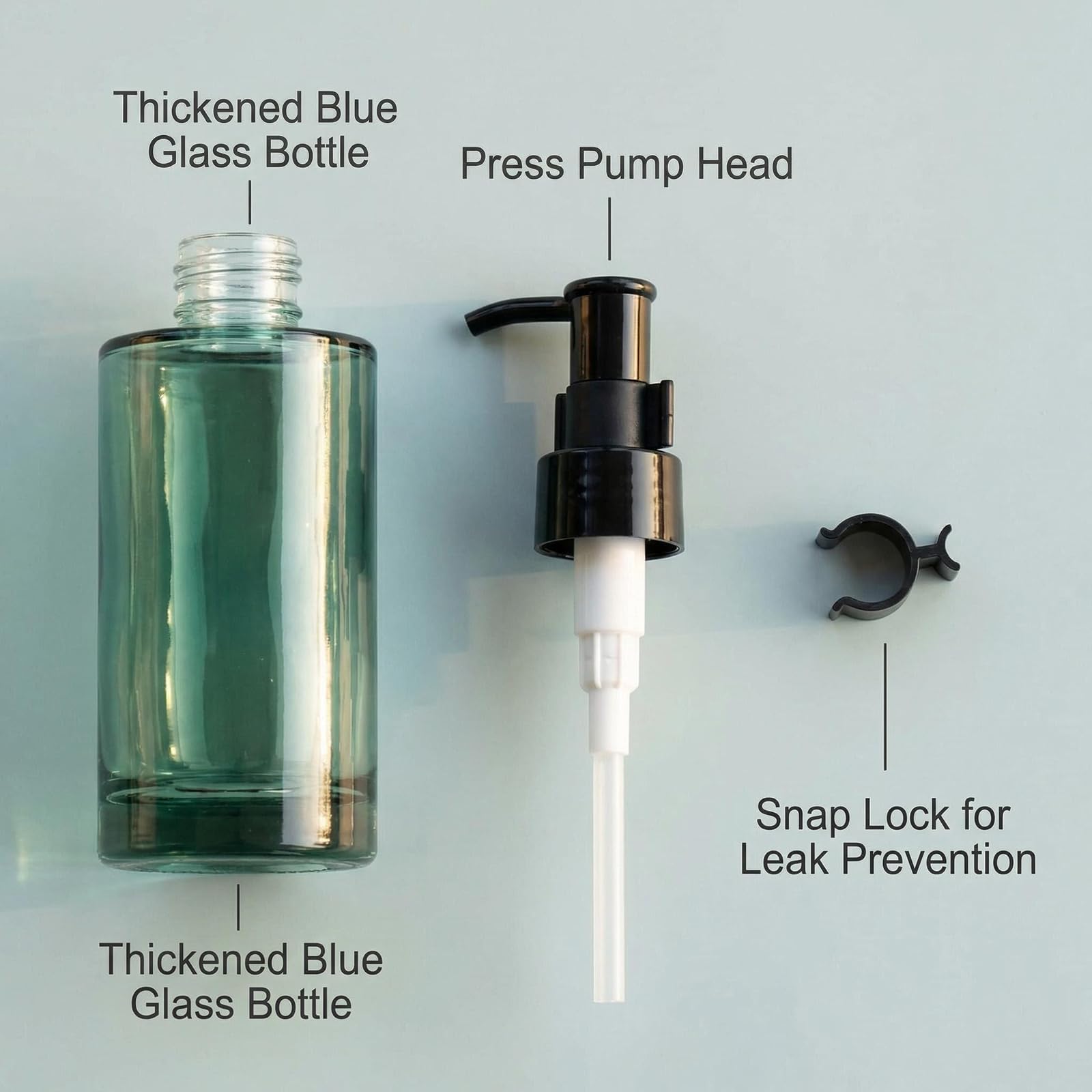 100ml/3.3oz Blue Glass Soap Dispenser, Refillable Liquid Hand Soap Dispenser for Kitchen Bathroom Countertop