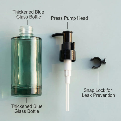 100ml/3.3oz Blue Glass Soap Dispenser, Refillable Liquid Hand Soap Dispenser for Kitchen Bathroom Countertop