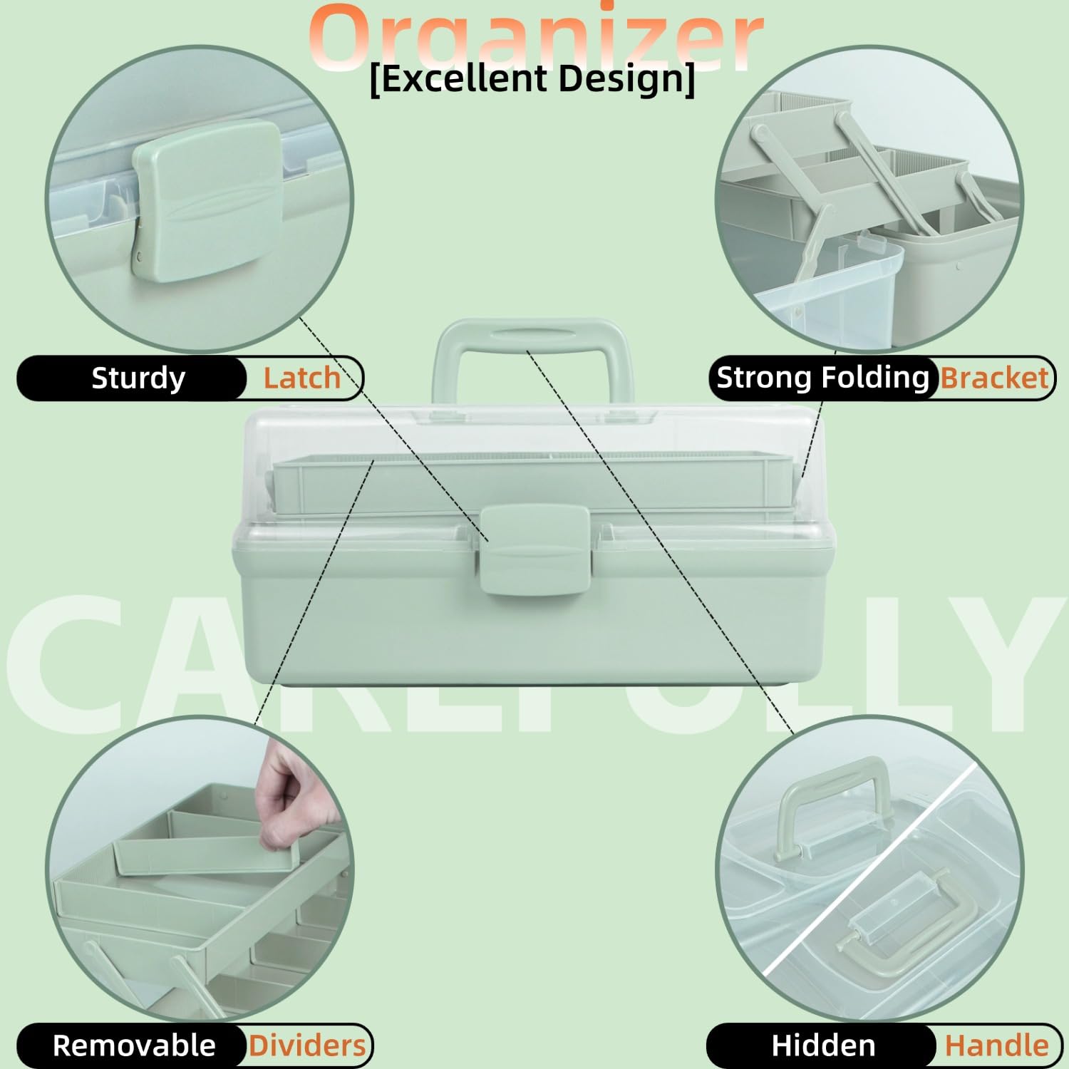 Creahaus 12.5in 3 Layer Multipurpose Storage Box/Craft Storage Boxes With Compartments/Plastic Tool Box/Medicine Storage/Hair Accessories