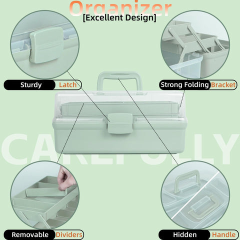 Creahaus 12.5in 3 Layer Multipurpose Storage Box/Craft Storage Boxes With Compartments/Plastic Tool Box/Medicine Storage/Hair Accessories