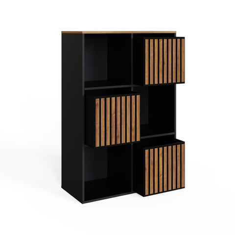 GFW Kube Cube Storage Unit with Open & Hidden Storage, Black & Walnut Effect Shelving Unit for Living Room, Bedroom or Office