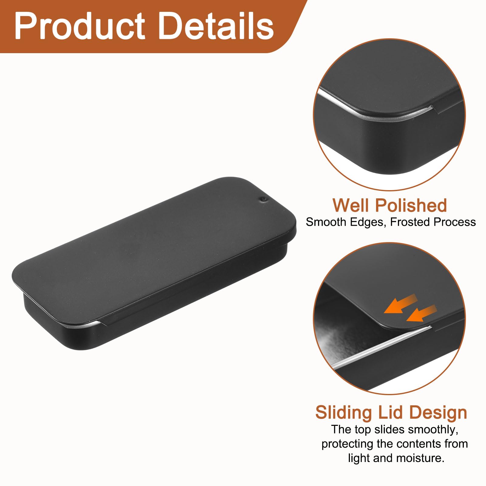 Sourcing Map 4 Pcs Black Rectangular Slide Top Frosted Metal Tin Box Containers, 3.1x1.3x0.4 Inch, Storage Box for Small Items