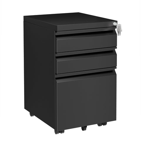 LVSTEEL Mobile Filing Cabinet, Lockable 3 Drawers with Suspension File Hanging Rails, With 4 Keys