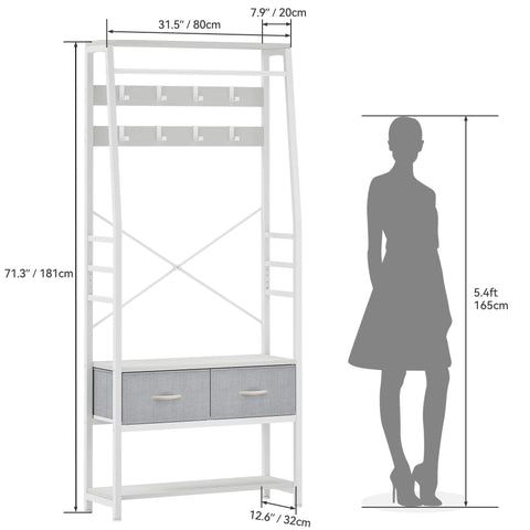 YITAHOME Coat Rack Stand with Shoe Storage, Floorstanding Hall Tree with Bench & 2 Foldable Drawers