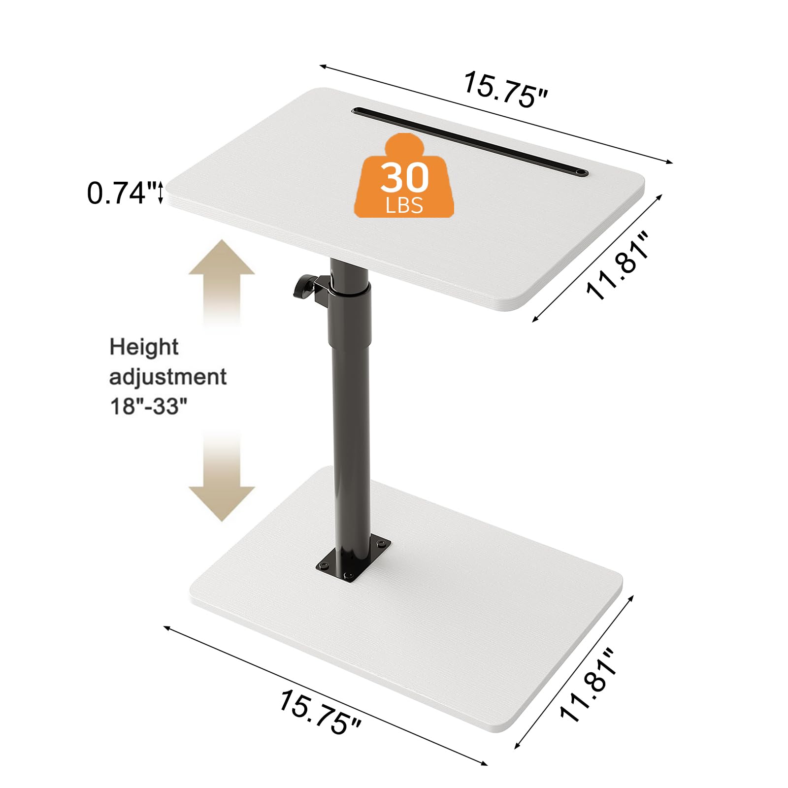 CAIYUN C Shaped Side Table, Height Adjustable Swivel 360° Rotating, White End Table Set of 2 for Small Spaces