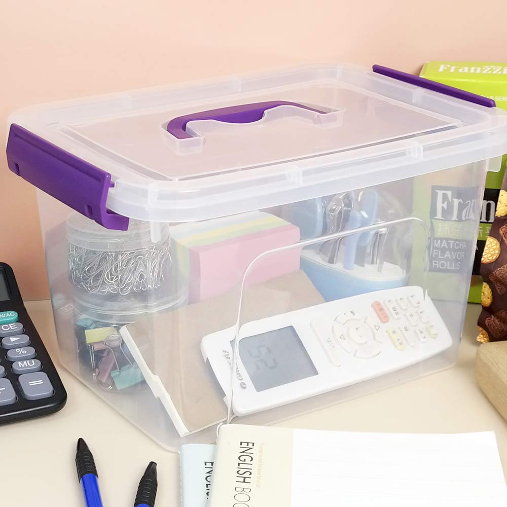 Farmoon 5L Clear Plastic Storage Box with Lid and Purple Handle Pack of 6